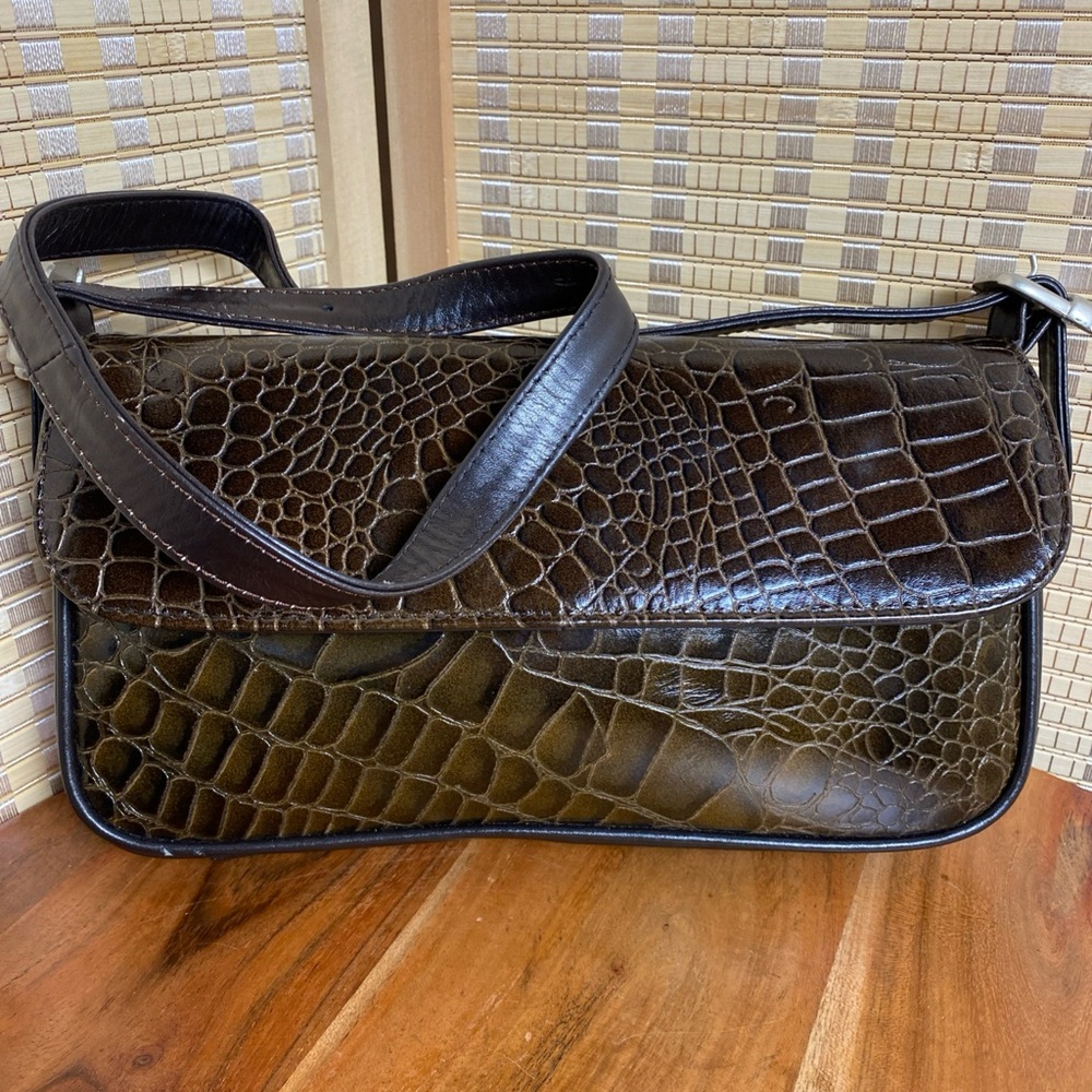 🔶Anuschka Brown Alligator Embossed Leather Shoulder Bag